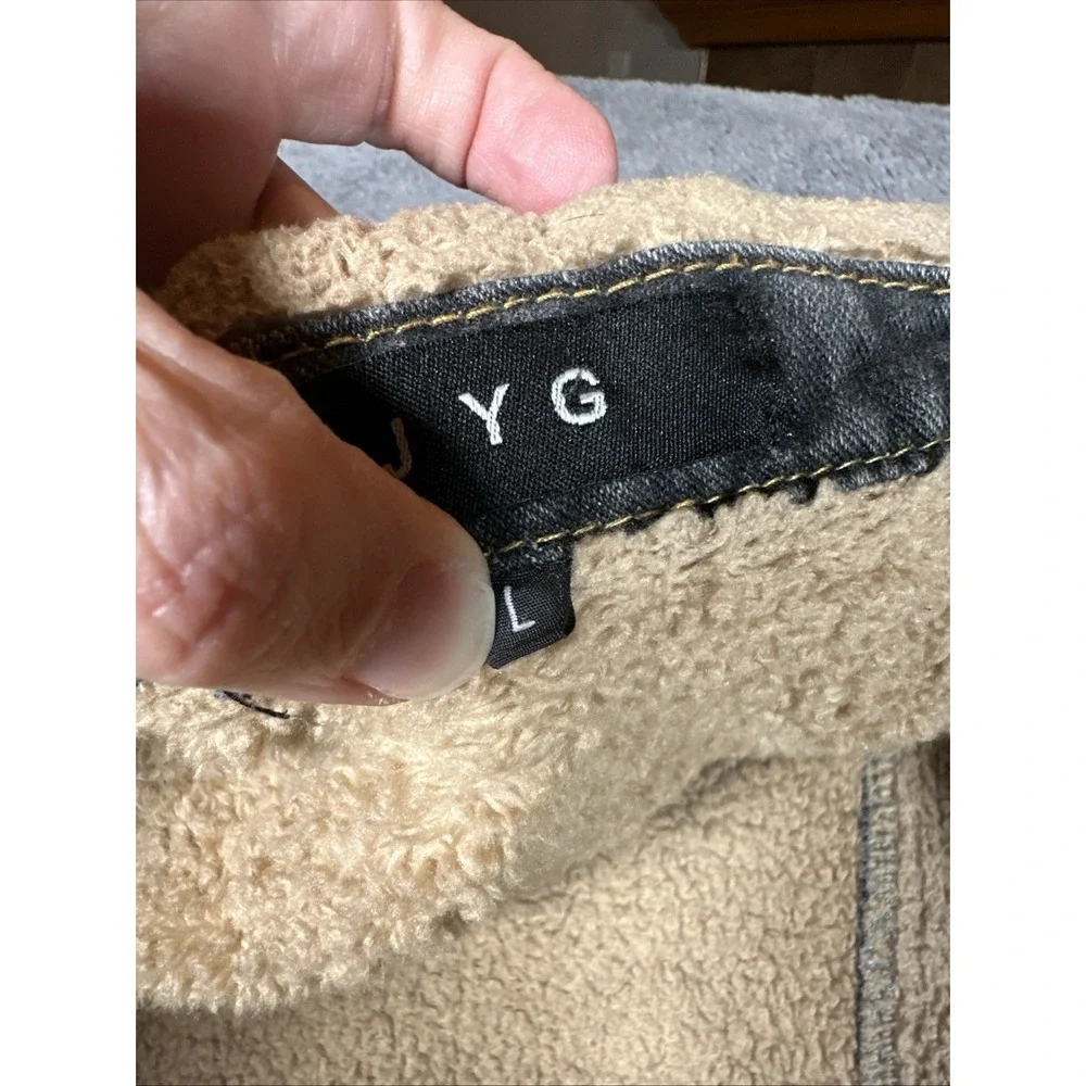 JYG Sherpa Lined Denim Trucker Jacket Gray Washed Button Front Men‎ L